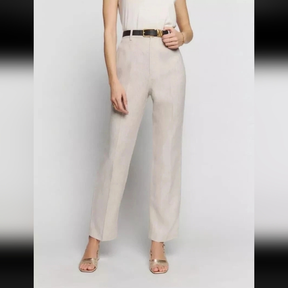 NWT Reformation Freddie Straight Leg Linen Trousers Oatmeal Beige Pants Size 2